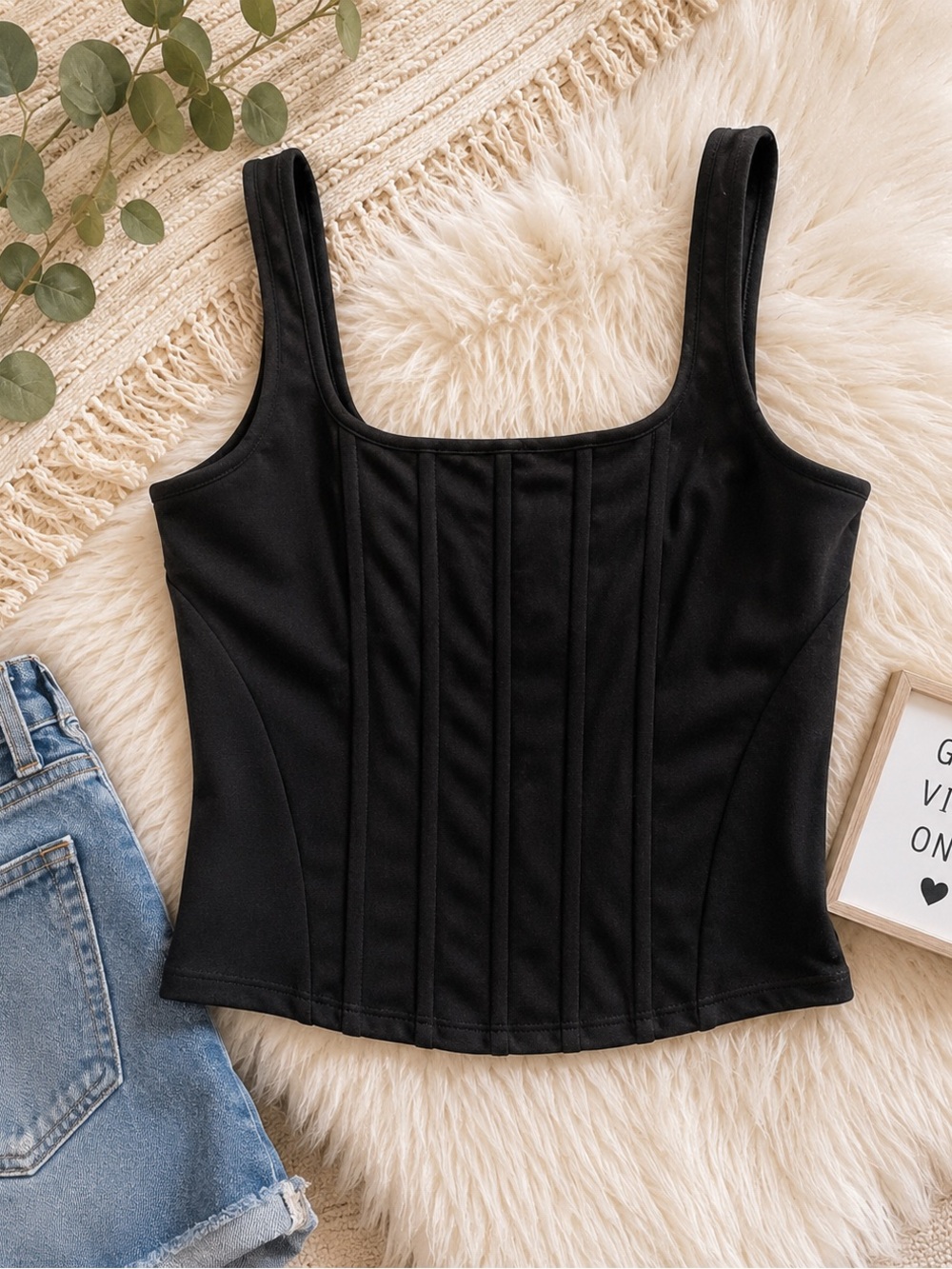 Express Black Square Neck Corset Tank Top - Women Size L